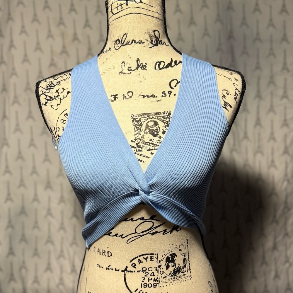 Sky Blue Twist Front Crop Top